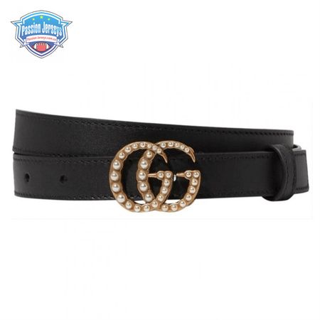 GUCCI BLACK FAUX PEARL-EMBELLISHED LEATHER BELT - B44