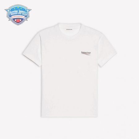 BALENCIAGA POLITICAL CAMPAIGN SMALL FIT T-SHIRT IN WHITE VINTAGE JERSEY - BB38