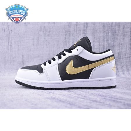Jordan 1 Low White Black Metallic Gold Swoosh 553558-172 Unisex