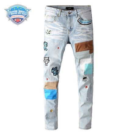 Amiri Bear Patch Rip Jeans Light Blue