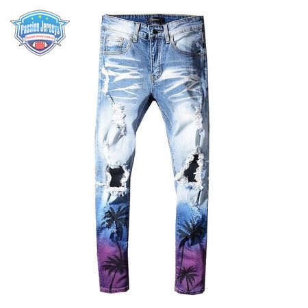 Amiri Palm Tree Jeans Light Blue/ White / Purple