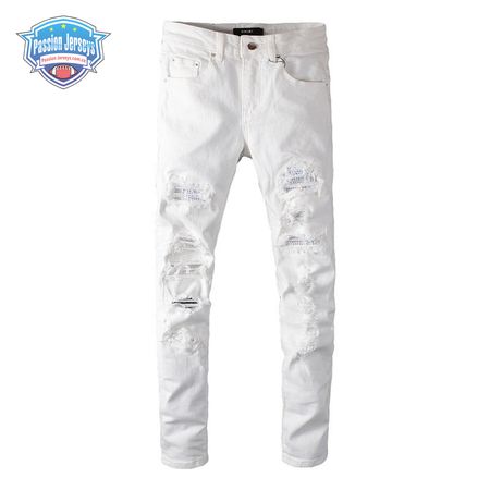 Amiri Rhinestone Jeans White