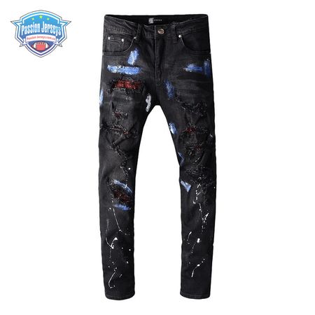Amiri Rhinestone Splatter Jeans Black/Blue/Red