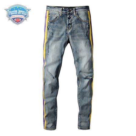 Amiri Rip Jeans Blue / Yellow / Purple