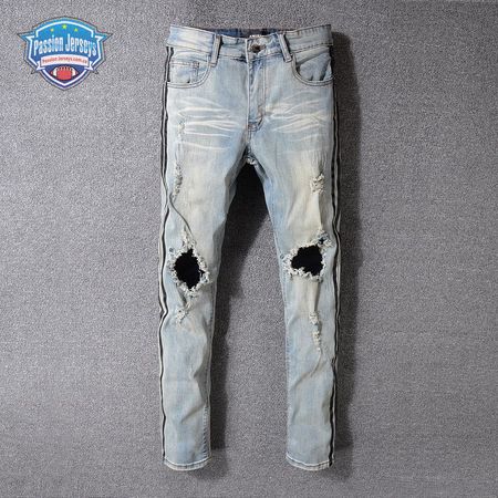 Amiri Striped Rip Jeans Light Blue / Black