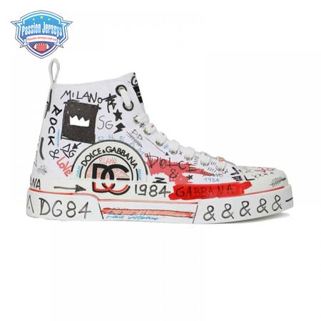 DOLCE AND GABBANA HAND-PAINTED GRAFFITI CANVAS PORTOFINO LIGHT MID-TOP SNEAKERS - DG111