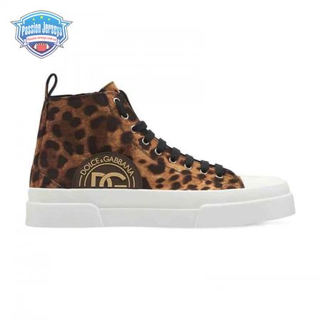 DOLCE AND GABBANA COTTON DRILL PORTOFINO LIGHT MID-TOP SNEAKERS WITH LEOPARD PRINT - DG110