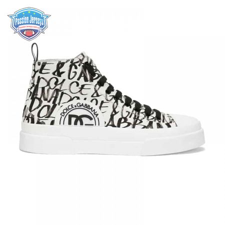 DOLCE AND GABBANA CANVAS PORTOFINO LIGHT MID-TOP SNEAKERS WITH DG LOGO PRINT - DG109