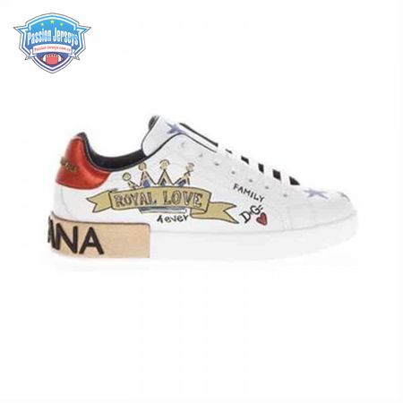 DOLCE AND GABBANA LEATHER ROYAL LOVE PRINT SNEAKERS IN WHITE - DG103