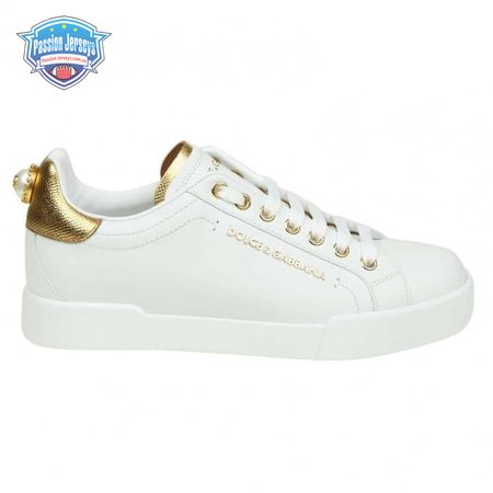 DOLCE & GABBANA SNEAKERS PORTFINO IN BLACK LEATHER WITH PERLA LOGATA - DG20