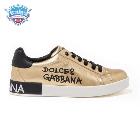 DOLCE AND GABBANA LOGO PRINT POSITANO LEATHER SNEAKERS - DG95