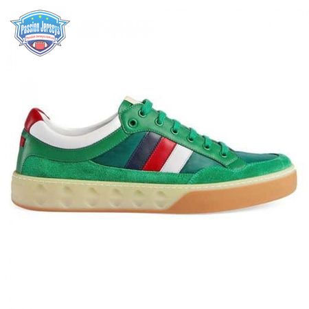 GUCCI MEN'S GREEN LEATHER AND NYLON SNEAKERS - GC61